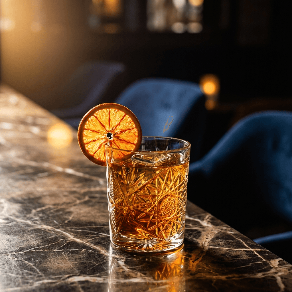 Cocktail signature avec garnish clémentine déshydratée en équilibre sur le rebord du verre